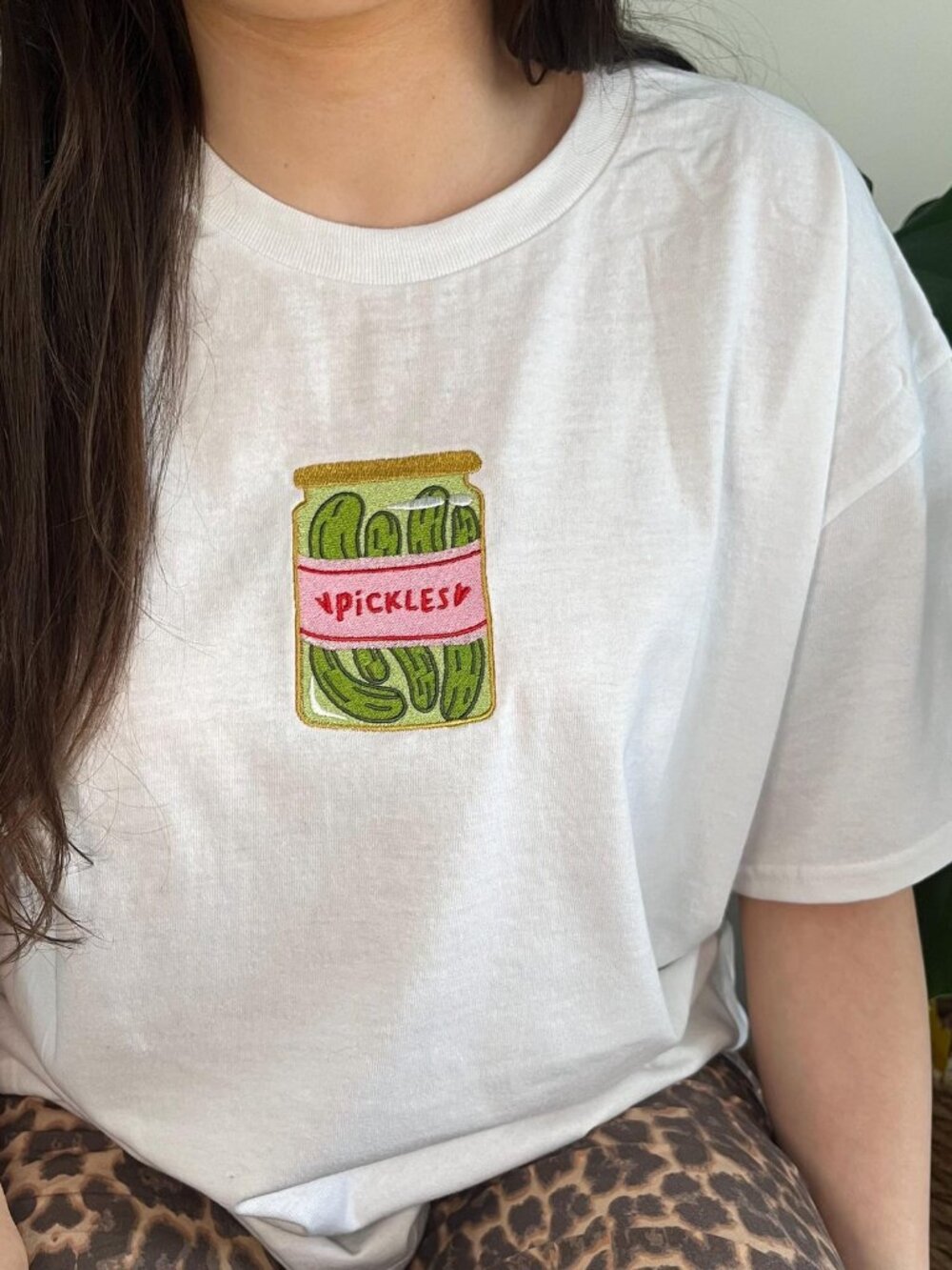 Pickles Embroidered T-Shirt | Unisex Funny Food Tee | Minimal Pickle Embroidery